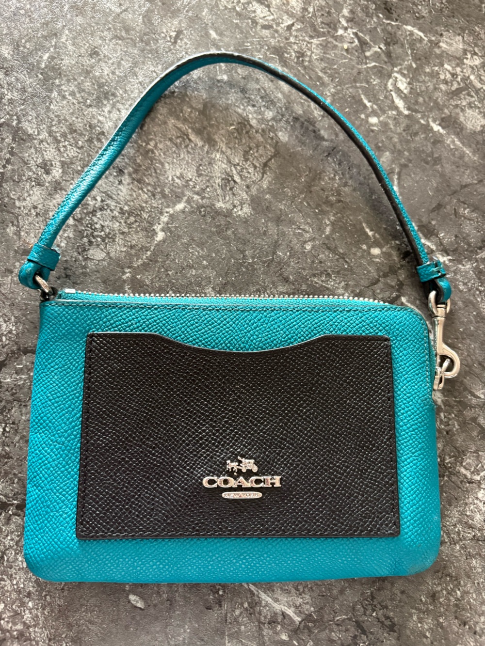 Coach Teal and Black Leather Wristlet